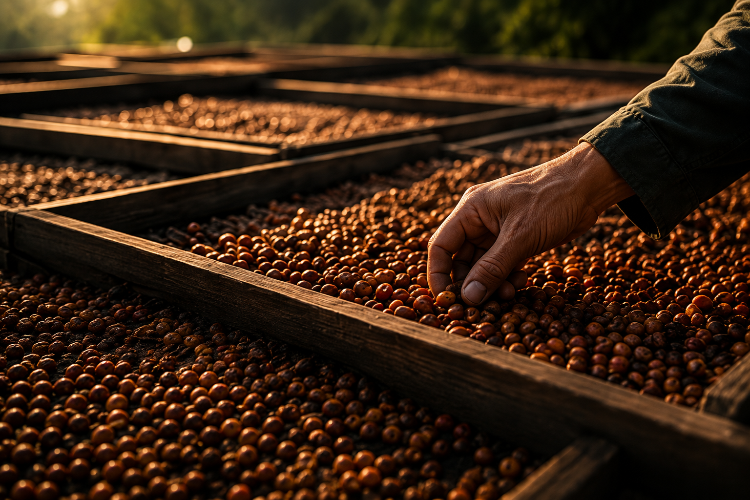 Selección artesanal de cerezas de café — base para desarrollar el paladar cafetalero