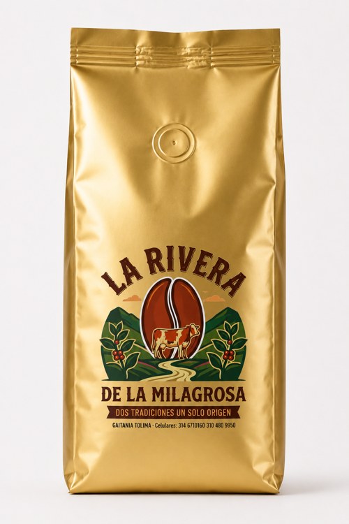 Café Bourbon Rosado La Rivera — bolsa dorada 450g