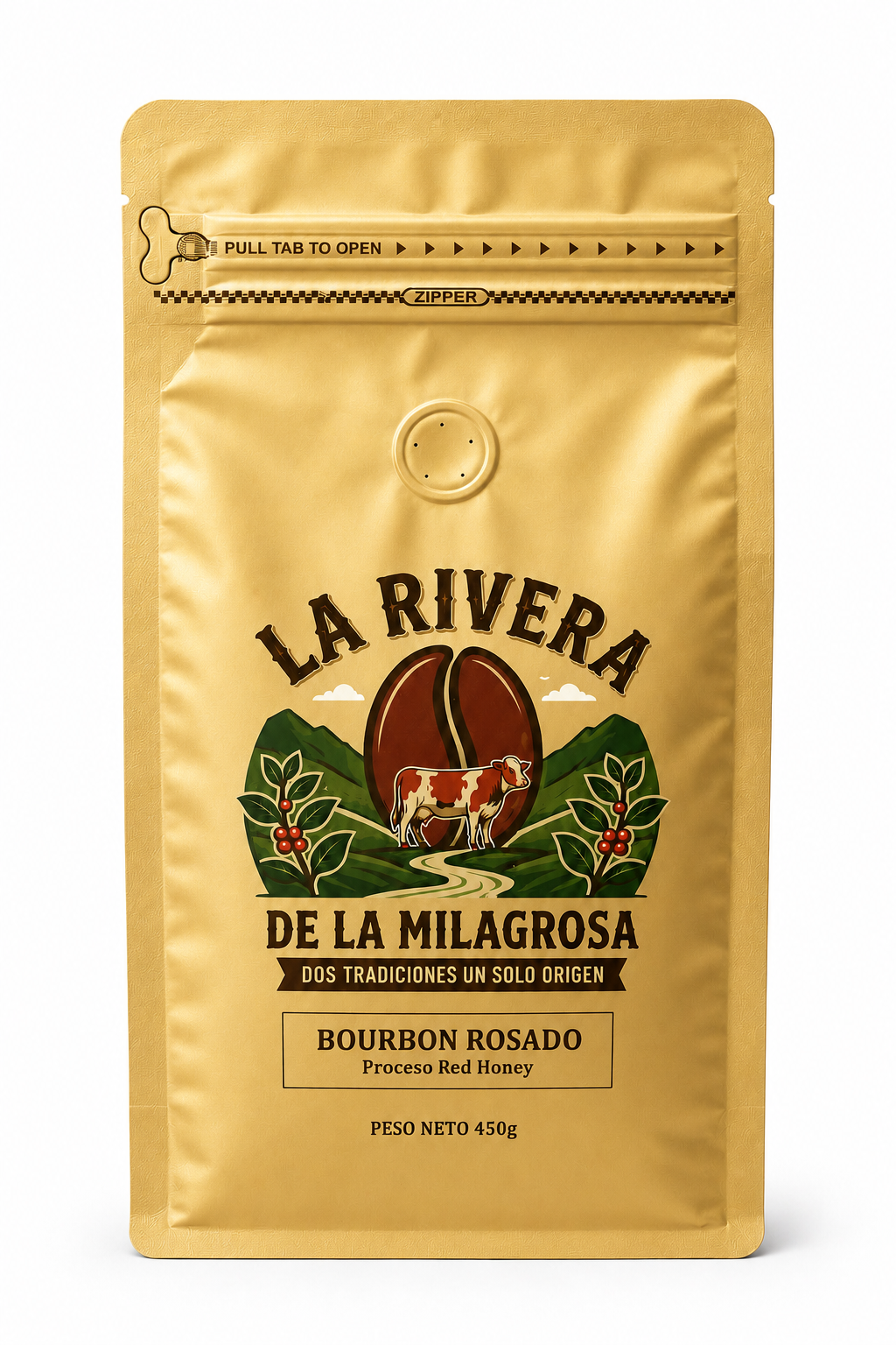 Café Bourbon Rosado La Rivera — empaque dorado 450g, Red Honey