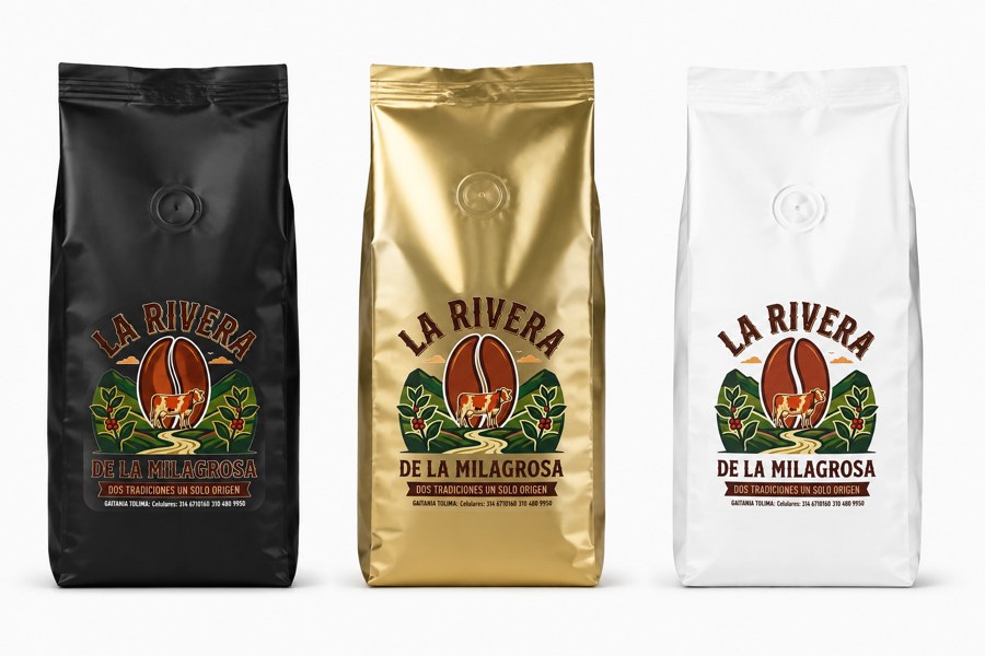 Las tres variedades de café La Rivera: JM, Bourbon Rosado y Blend